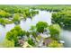 An aerial view shows homes nestled among trees and next to a tranquil lake at 242 W Warford Dr, , IN 46164