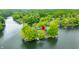 An aerial view shows homes nestled among trees and next to a tranquil lake at 242 W Warford Dr, , IN 46164