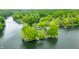An aerial view shows homes nestled among trees and next to a tranquil lake at 242 W Warford Dr, , IN 46164