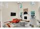 Bright living room with high ceilings, fireplace, and ample natural light from large windows at 2592 Highmount Ct, Carmel, IN 46033