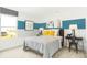 Bright bedroom with stylish blue and white color block, complemented by fun dog art at 3152 Glasgow Pl, Danville, IN 46122