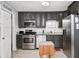 Stylish kitchen with stainless steel appliances, dark gray cabinetry, and ample counter space at 318 S Routiers Ave, Indianapolis, IN 46219