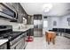 Modern kitchen with stainless steel appliances, gray cabinets, and a functional butcher block island at 318 S Routiers Ave, Indianapolis, IN 46219