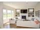 Bright living room featuring large windows, a fireplace, and custom shelving, perfect for relaxation and entertainment at 987 Oak Terrace Rd, Westfield, IN 46074