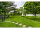 Beautiful backyard featuring a well-manicured lawn, stepping stones, and ample green space at 10833 Marquette Rd, Zionsville, IN 46077