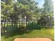 A tranquil backyard features mature trees, manicured lawn and verdant plantings at 11700 Harvest Moon Dr, Noblesville, IN 46060