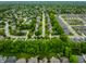 Aerial view highlighting a neighborhood with lush green trees, well-maintained lawns, and quiet streets at 14274 Matt St, Carmel, IN 46033