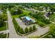 Aerial view of neighborhood pool, clubhouse, and surrounding neighborhood. Green trees and blue skies at 14274 Matt St, Carmel, IN 46033
