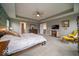 Spacious main bedroom featuring tray ceilings, ceiling fan and decorative furnishings and neutral paint at 15675 Myland Dr, Noblesville, IN 46062