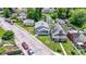 A bird's eye view showcases a quaint neighborhood with mature trees and sidewalks at 3636 Crescent Ave, Indianapolis, IN 46208