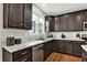 Kitchen view with stainless steel sink and appliances, as well as dark cabinetry at 5598 W Woodstock Trl, McCordsville, IN 46055