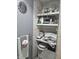 Bathroom shelving stocked with towels and decorative items at , Lebanon, IN 46052