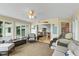 Bright sunroom with serene water views, neutral decor and comfortable furniture at 101 Edgewater Dr, Noblesville, IN 46062