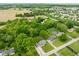 Aerial shot displays a pool and pond within a lush, green neighborhood at 12920 N Oakhaven Dr, Camby, IN 46113