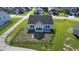 An aerial view of the backyard with a fence at 637 N Quartz Ln, Fortville, IN 46040