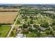 An aerial view of a neighborhood featuring tree-lined streets, green lawns, and a mix of single-Gathering homes near open fields at 7426 N Carroll Rd, Indianapolis, IN 46236