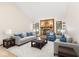 Inviting living room with stone fireplace, vaulted ceilings, comfortable seating, and natural light, perfect for relaxation at 7426 N Carroll Rd, Indianapolis, IN 46236