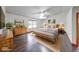 Spacious bedroom features neutral walls, vaulted ceilings, dark floors, and a ceiling fan at 1199 Oak Leaf Rd, Franklin, IN 46131