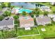 Aerial shot of a home with a large manicured lawn, backyard fire pit and community amenities close by at 12994 Dekoven Dr, Fishers, IN 46037