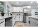 Modern kitchen featuring white cabinets, stainless steel appliances, and a sleek design at 2105 Mayfair Dr, Indianapolis, IN 46260