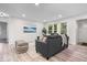 Inviting living room with large windows, stylish decor, and wood laminate flooring at 2105 Mayfair Dr, Indianapolis, IN 46260