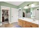 This primary bathroom features a double sink vanity and a walk-in closet at 241 Liberty Blvd, Mooresville, IN 46158