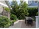 Lush outdoor patio features dining table and seating, with landscaped greenery at 2445 N Delaware St, Indianapolis, IN 46205