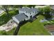 Aerial shot of a property with a spacious backyard, well-kept lawn, and mature trees in a residential neighborhood at 377 4Th E Ct, Carmel, IN 46033
