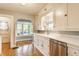 Bright kitchen space with white cabinets, stainless steel dishwasher and hardwood floors at 595 W Poplar St, Zionsville, IN 46077