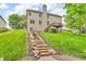 Landscaped backyard with stone steps, a lawn, and lush greenery, offering a tranquil retreat at 6168 Pine Bluff Dr, Avon, IN 46123