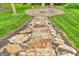 Backyard stone stairway leading up to the firepit and playground for easy access to these outdoor features at 6168 Pine Bluff Dr, Avon, IN 46123