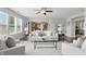 Open-concept living room with hardwood floors seamlessly connecting to the kitchen and dining area at 6552 Hunters S Rdg, Zionsville, IN 46077
