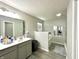 Modern bathroom with updated vanity, grey cabinets, and decorative mirror at 9133 Thames Dr, Avon, IN 46123