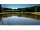 Peaceful view of a calm pond surrounded by lush greenery and trees under a clear sky at 11875 W 700 S, Columbus, IN 47201