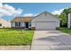Charming single-story home featuring a well-manicured lawn and an attached two-car garage at 12250 Longstraw Dr, Indianapolis, IN 46236