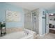 Relaxing bathroom with a soaking tub, a tiled shower, and calming paint color at 1281 Jesse Ct, Greenwood, IN 46143