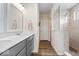 Bathroom with double vanity, walk-in shower, and modern fixtures; very clean at 1539 Hazy Falls Blvd, Westfield, IN 46074