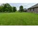 Expansive backyard featuring lush green lawn, mature trees, and chain link fencing at 2330 Oak Dr, Clayton, IN 46118