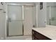 Bathroom features a glass enclosed shower and modern vanity at 2330 Oak Dr, Clayton, IN 46118