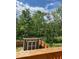 Backyard view with a shed and trees, framed by a wooden railing and lush greenery at 2936 Guilford Ave, Indianapolis, IN 46205