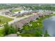 Aerial view of a stunning neighborhood with homes bordering on a picturesque lake, showcasing lush greenery at 4359 Prairie Falcon Dr, Zionsville, IN 46077