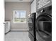 Laundry room featuring modern black washer and dryer, sleek countertop space, and ample natural light at 4359 Prairie Falcon Dr, Zionsville, IN 46077