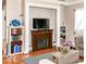 Cozy living room with fireplace, built-in bookshelves, and hardwood floors, perfect for relaxing at 518 N Emerson Ave, Indianapolis, IN 46219