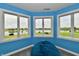 Bedroom with lake view from a bay window and a blue beanbag chair at 5758 N 900 W, Thorntown, IN 46071