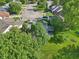 Backyard aerial view of a home with mature trees, a screened porch, and well-kept landscaping at 7061 Woodgate Cir, Fishers, IN 46038