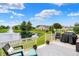 Backyard deck overlooking the pond and fountain at 896 Fairfield Dr, Greenfield, IN 46140