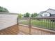 Spacious wooden deck overlooks a beautifully maintained backyard with lush greenery at 9117 Thoreau Ct, Fishers, IN 46037
