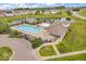 Aerial view of the community pool with surrounding green spaces, landscaping, and community buildings at 123 Campus Ln, Greenwood, IN 46143