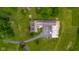 An overhead view showcasing a well-maintained home with a long driveway, ample parking and spacious lawn at 12383 S 25 W, Columbus, IN 47201