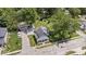 An aerial shot showcasing the home, its well-manicured lawn and inviting in-ground pool at 301 S Main St, Whitestown, IN 46075